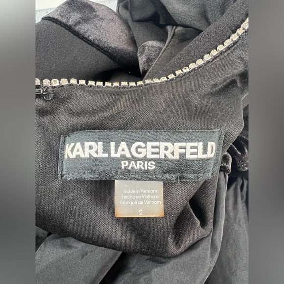 KARL LAGERFELD PARIS Women's Drop-Waist Velvet-Trim‎ Dress Size 2 - Picture 5 of 12